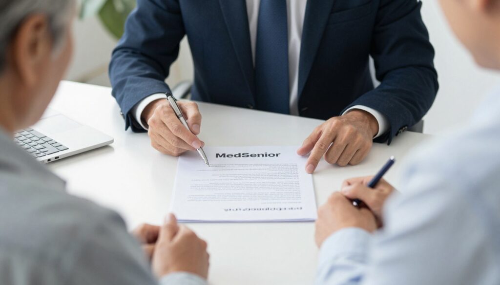 Consultor explicando o contrato do Plano para idosos MedSenior para cliente Consultor explicando o contrato do Plano para idosos MedSenior para cliente